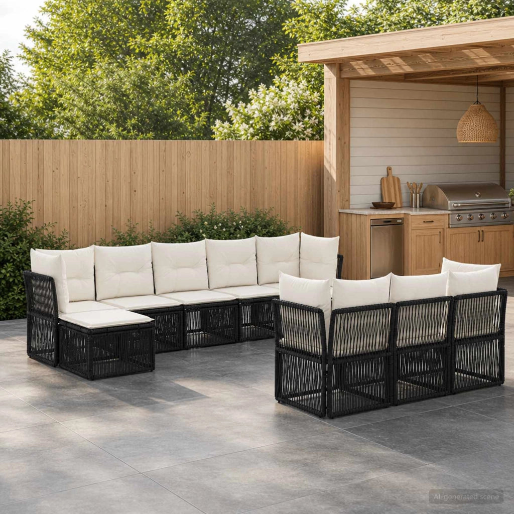 Set Divano da Giardino 10 pz Nero polyrattan 3434368
