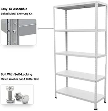 SCAFFALE IN METALLO BIANCO KIT BULLONI 100 X 40 X H 187 CM CON 5 RIPIANI