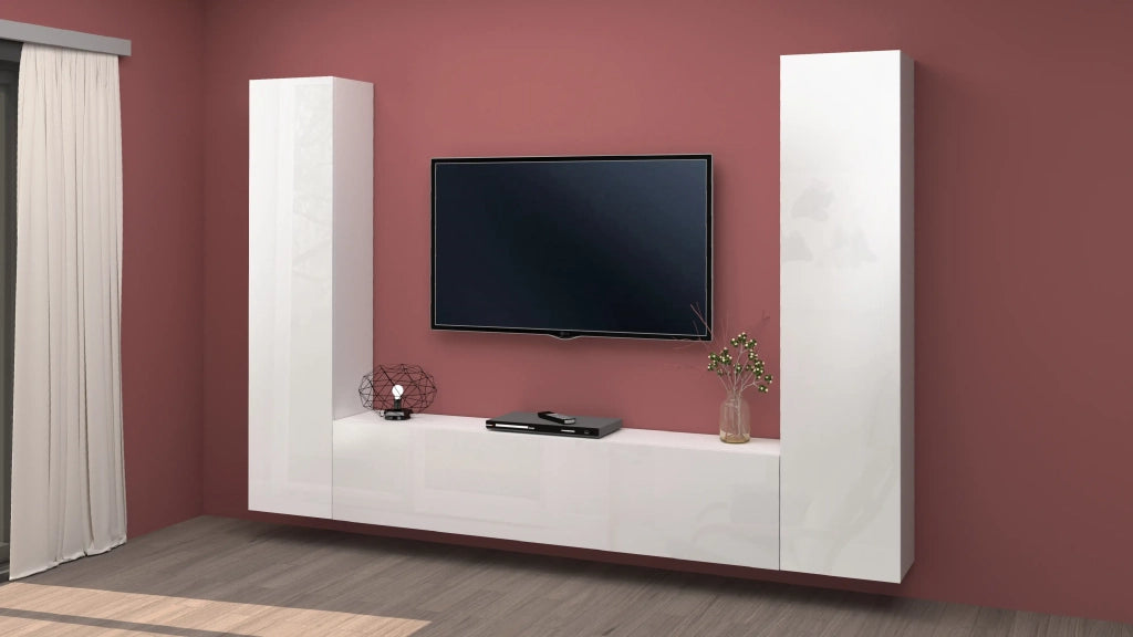 Parete attrezzata sospesa moderna bianca mobile TV 2 armadi Vibe WH