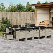 Set da Pranzo da Giardino 15 pz con Cuscini Grigio Polyrattan