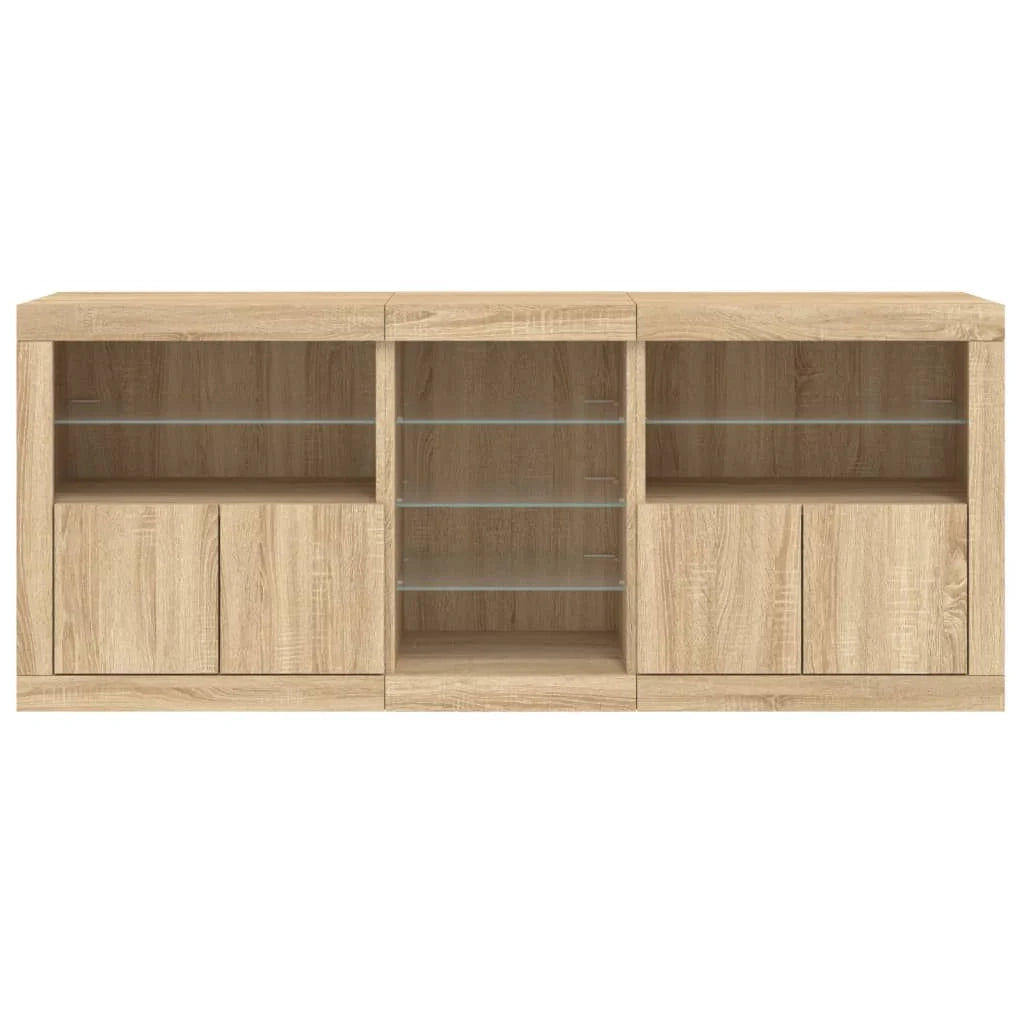 Buffet credenza cassettiera armadio mobile contenitore organizer per cucina soggiorno salotto con luci LED Sonoma 162 x 37 x 67 cm marrone 02_0029943