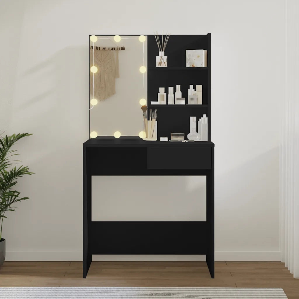 Toeletta | Tavolo da Trucco con LED Nera 74,5x40x141 cm