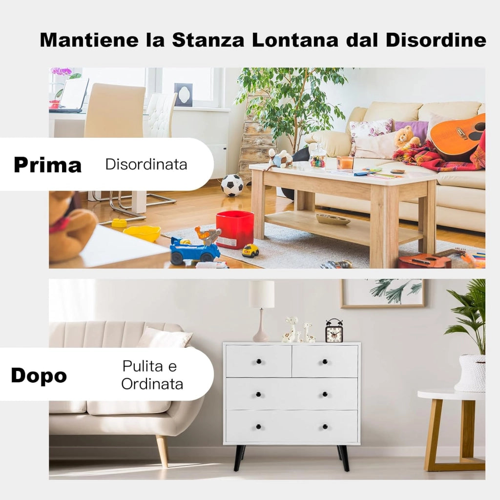Cassettiera a 4 Cassetti, Cassettiera Moderna in Legno, per Soggiorno, Camera da Letto e Ingresso, 80 x 39,5 x 76 cm