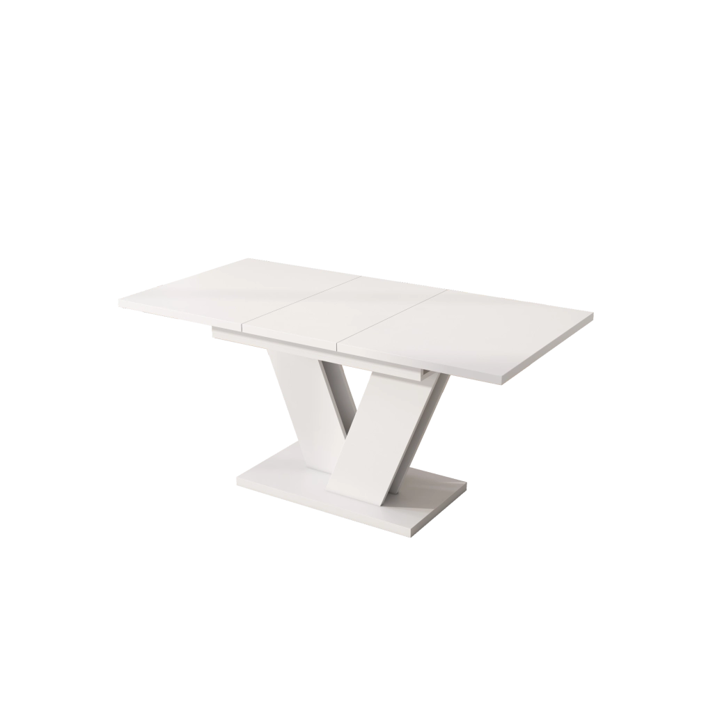 Tavolo da pranzo allungabile 120/160 x 80 cm; bianco; in MDF con gambe metalliche a V