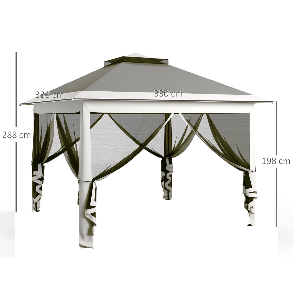 EasyComfort Gazebo da Esterno ad Altezza Regolabile con Zanzariere, in Metallo e Tessuto Oxford, 3.3x3.3x2.8 m, Grigio Scuro