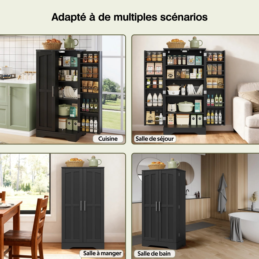 Colonna da cucina con luce LED sensore, 2 ante e ripiano regolabile, per cucina, in MDF nero 120 × 60 × 40 cm