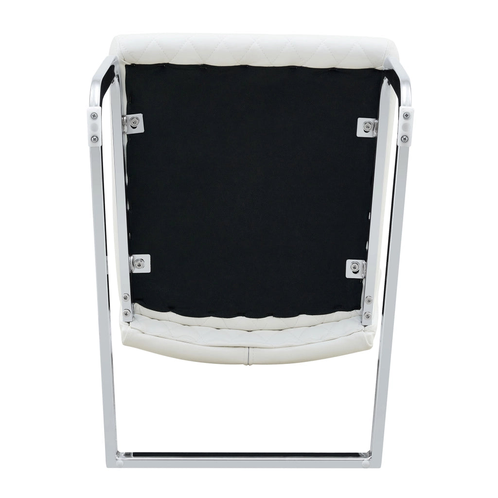 Sedia da Pranzo Set da 2 con Schienale Alto Ergonomico e Seduta Imbottita, in PU Bianco e Metallo Argento