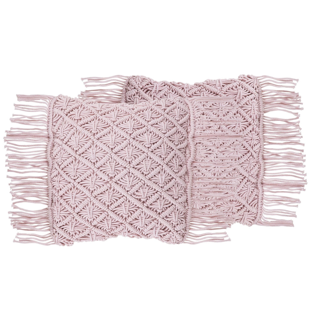 Set di 2 cuscini decorativi in macramè di cotone rosa 40 x 40 cm con nappe in corda Boho Retro Decor accessori