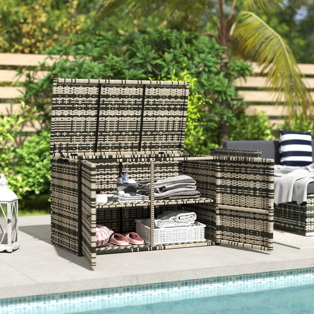 Cassa in Rattan con Coperchio 350L 2 Livelli ¨C zephmum ¨C 118x57x69 cm Grigio