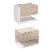 Set di 2 Comodini Sospesi a Parete con Cassetto e Mensola, Arredamento Moderno Camera da Letto, Bianco e Rovere