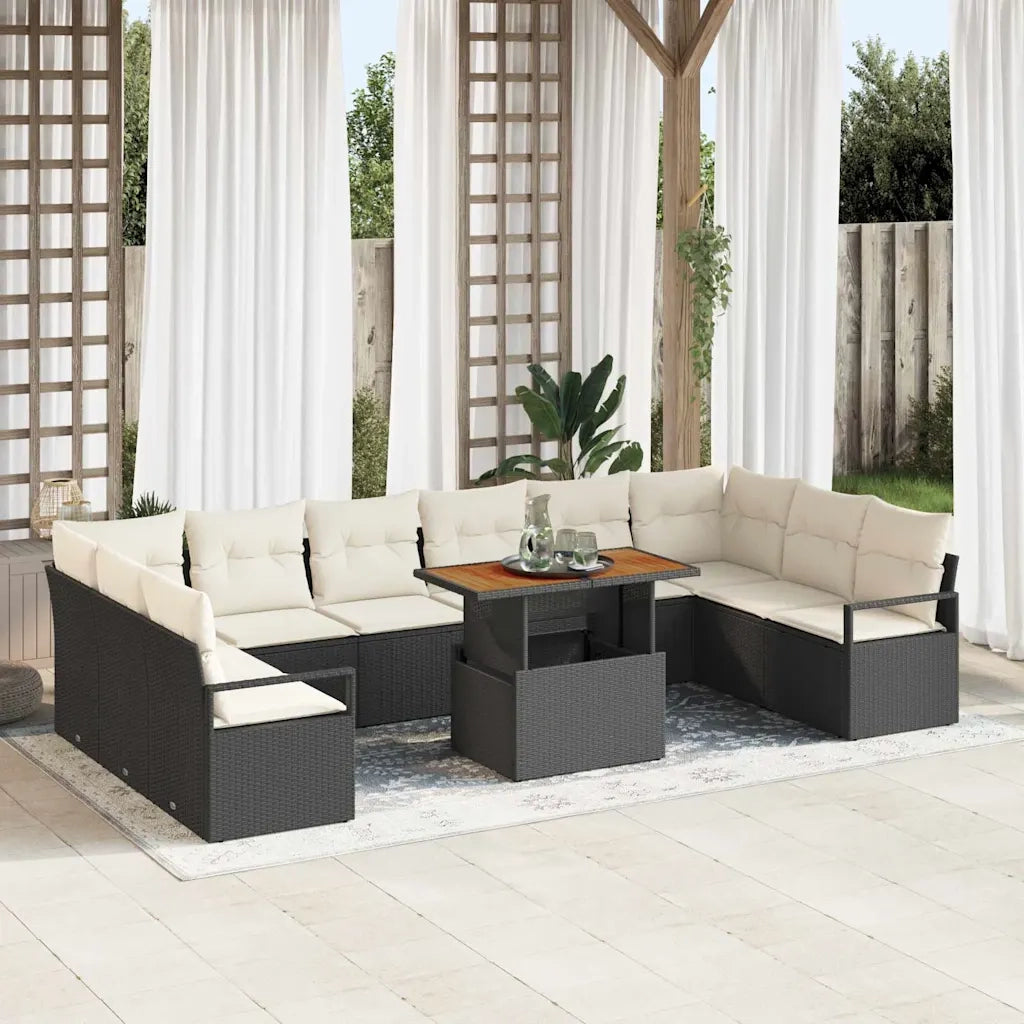 Set Divano da Giardino 11 pcs Nero Poly Rattan