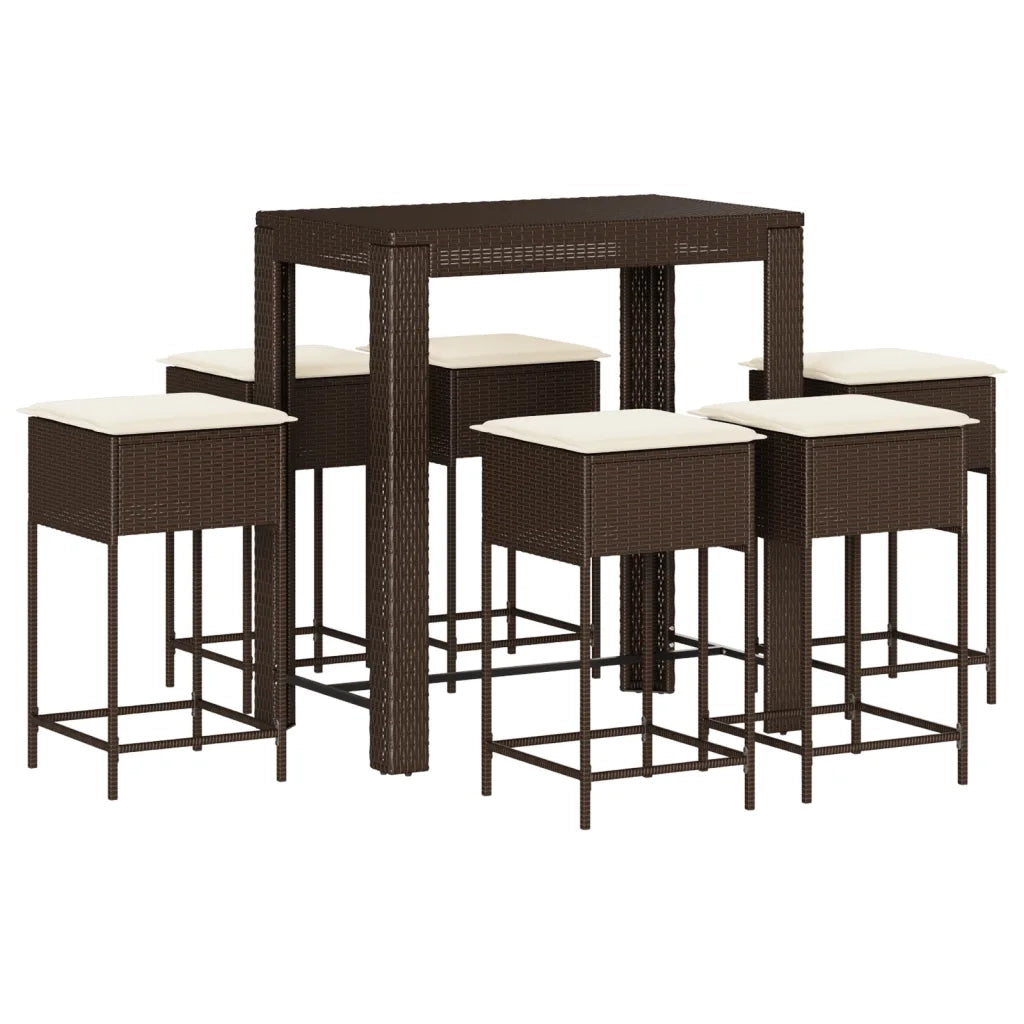 vidaXL Set Bar da Giardino 7 pz con Cuscini in Polyrattan Marrone