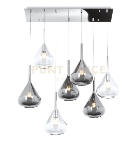 SOSPENSIONE CROMO 7 LUCI RETTANGOLARE VETRI 3X TR + 4X FU 1177CR-S7 R-TF