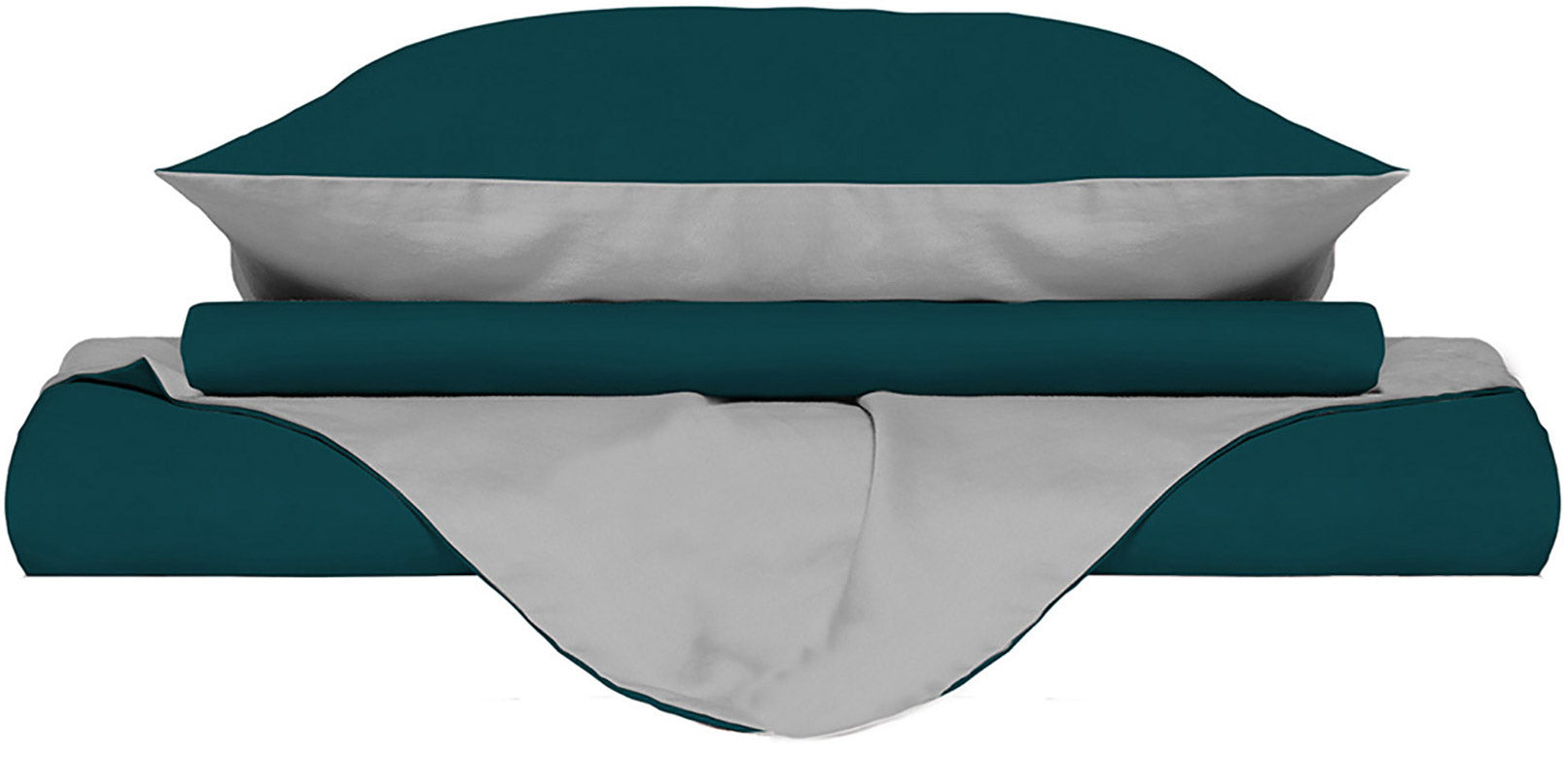 Copripiumino con Sacco e Federe Doubleface Verde Petrolio/Grigio Chiaro Matrimoniale