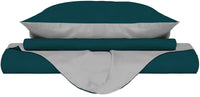 Copripiumino con Sacco e Federe Doubleface Verde Petrolio/Grigio Chiaro Matrimoniale