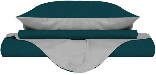 Copripiumino con Sacco e Federe Doubleface Verde Petrolio/Grigio Chiaro Matrimoniale