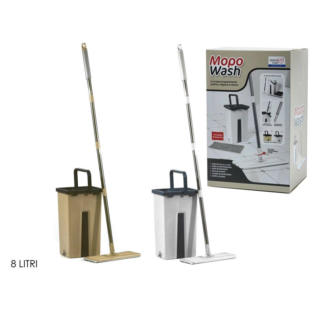 Trade Shop - Scopa Lavapavimenti Secchio Con Doppio Serbatoio 8 Lt Testina Orientabile A 360° Leggero -