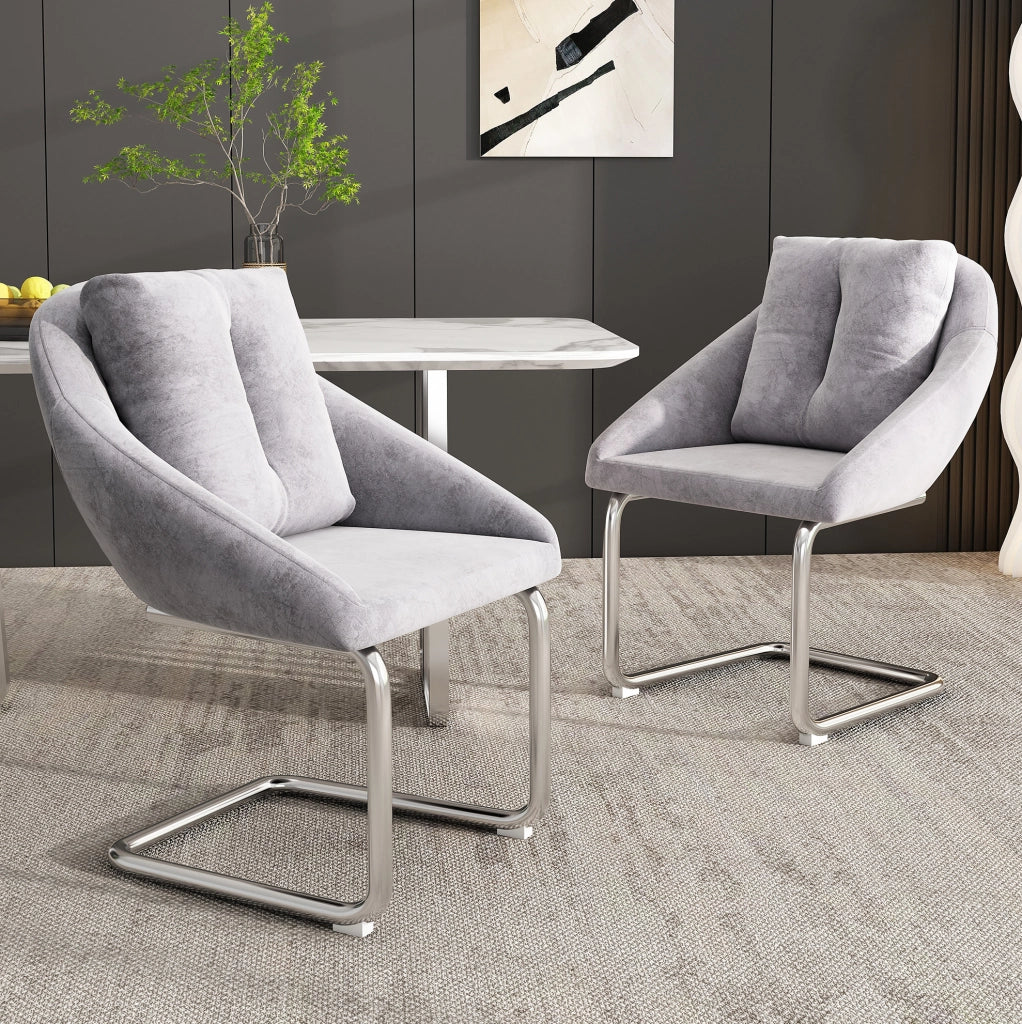Set di 4 sedie imbottite in velluto grigio con struttura in metallo