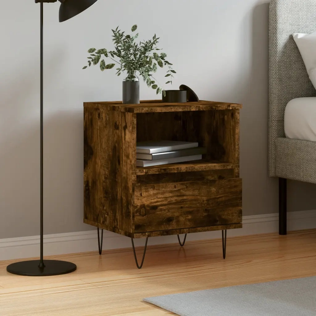 Comodino-Tavolino da notte Rovere Fumo 40x35x50 cm in Legno Multistrato 979422