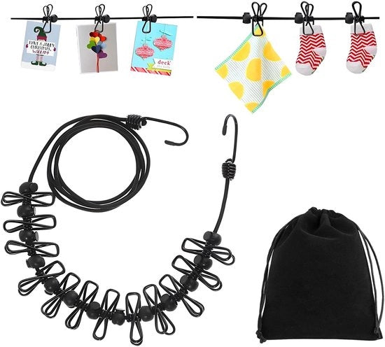 Corda a filo elastico pieghevole - 12 ganci - estensione 180/360 cm - leggero e compattibile - corda da viaggio
