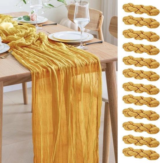 12 pezzi di tovaglia da tavola in seta trasparente boho 300 x 90 cm per matrimonio e festa di fidanzamento stoffa di vetro per decorazione di tavola