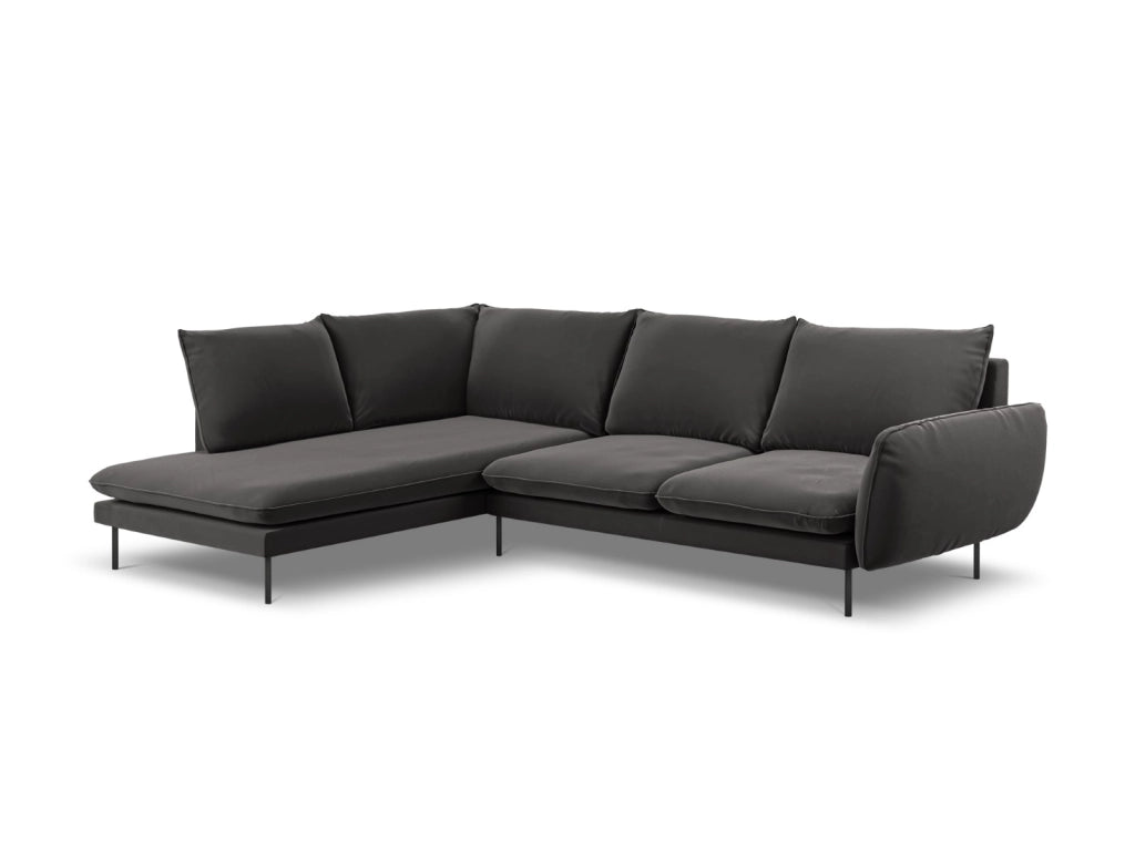 Cosmopolitan Design - Divano angolare sinistro "Vienna" 6 posti in velluto grigio scuro 