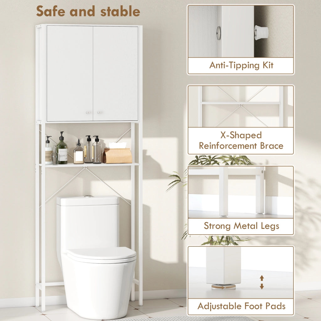 Mobile Bagno Sopra WC e Lavatrice 64x20x180 cm con Armadietto in MDF Bianco