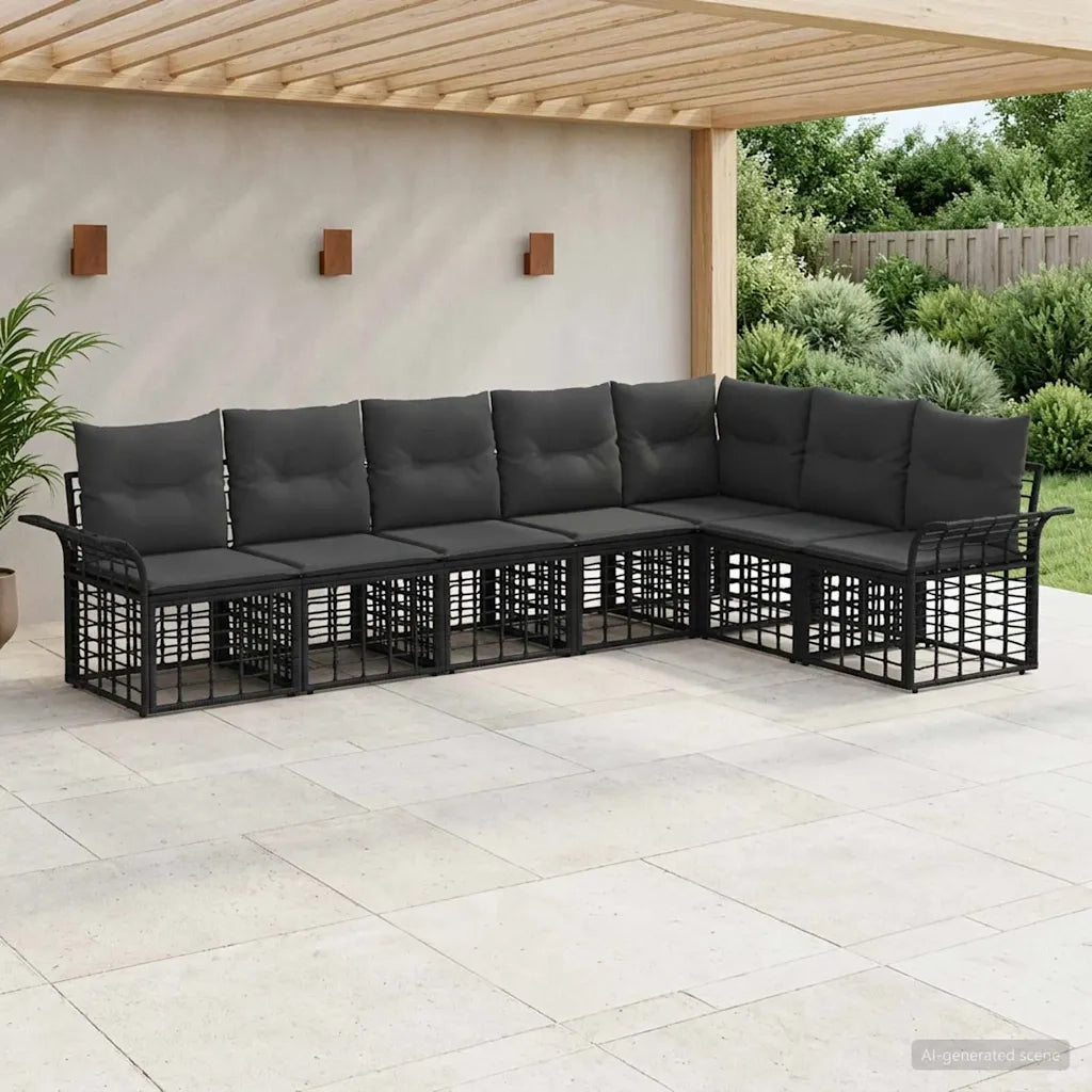 Set di divani da esterno 7 pcs Nero e Grigio scuro Poliestere