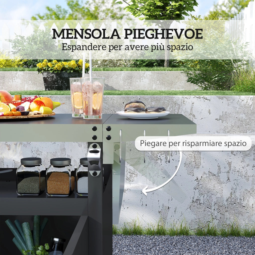Carrello Barbecue con Armadietto e Tavolino ¨C zephmum ¨C Nero Acciaio Inox 116x50x93 cm