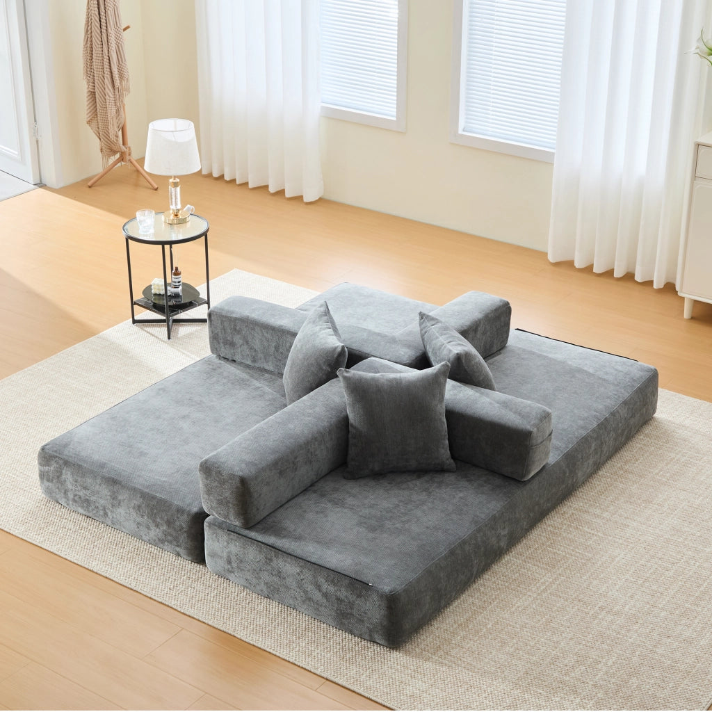 DIVANO Modulare in Chenille Grigio Scuro 198x79x60 cm