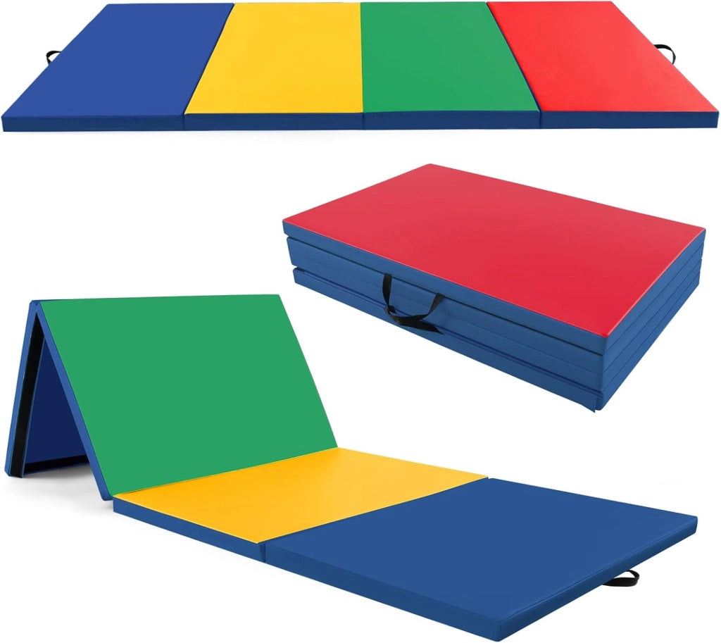 Tappetino Palestra Pieghevole a 4 Pannelli, Tappetino Ginnastica 300 x 117 x 5 CM con Maniglie e Chiusure a Strappo, per Ginnastica, Yoga e Stretching