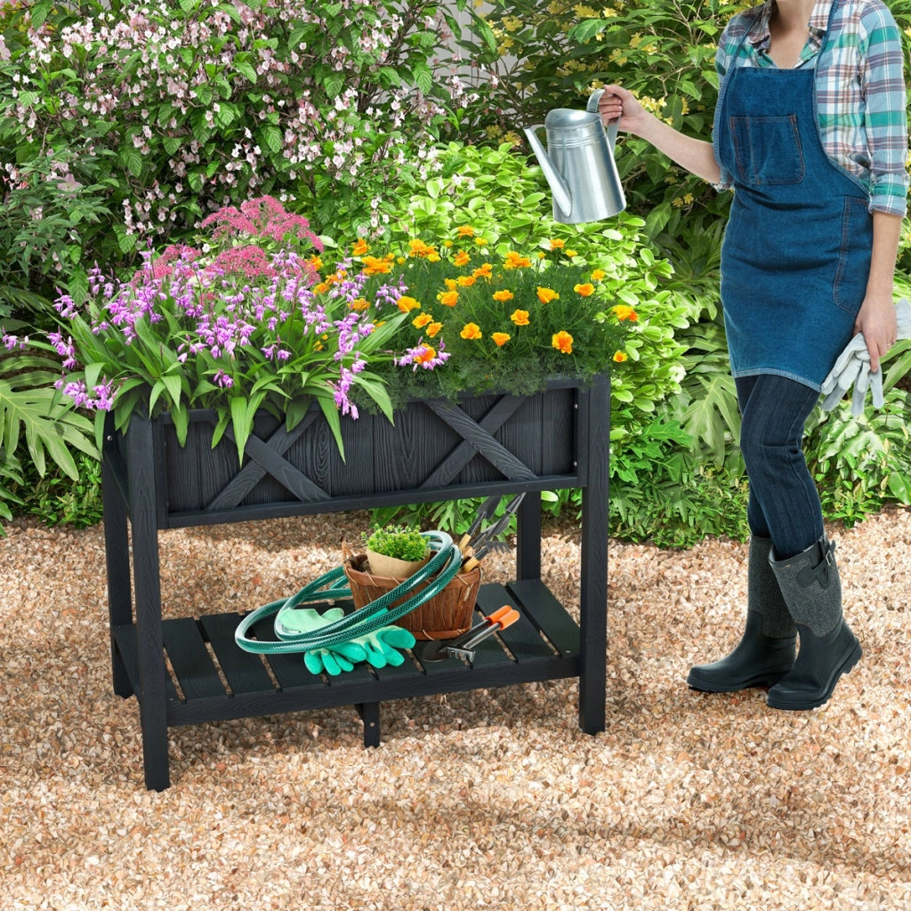 HIPS Alzata da giardino con piano di appoggio fori di drenaggio, Cassetta per fioriere impermeabile Grigio scuro-Fioriere