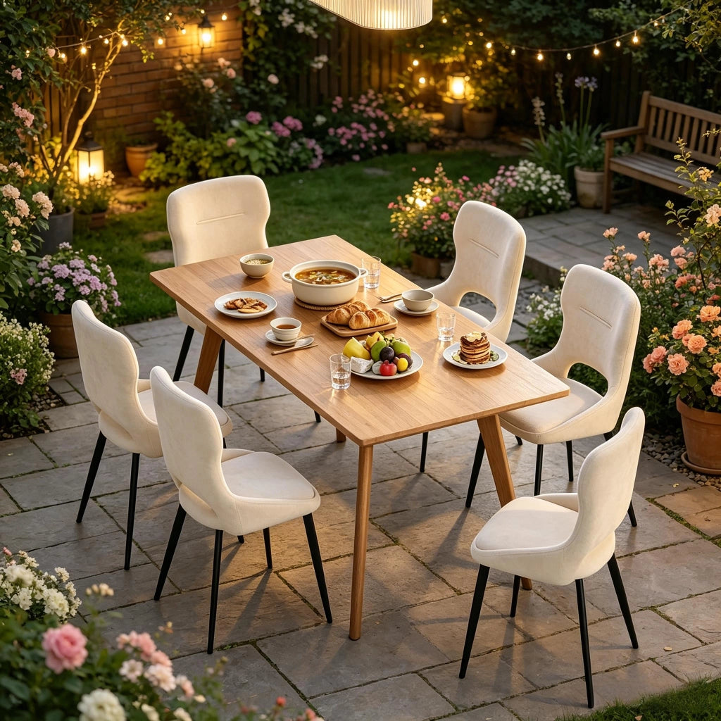 Sedia da pranzo set 6 pezzi con schienale ergonomico traspirante e seduta in chenille struttura in metallo beige
