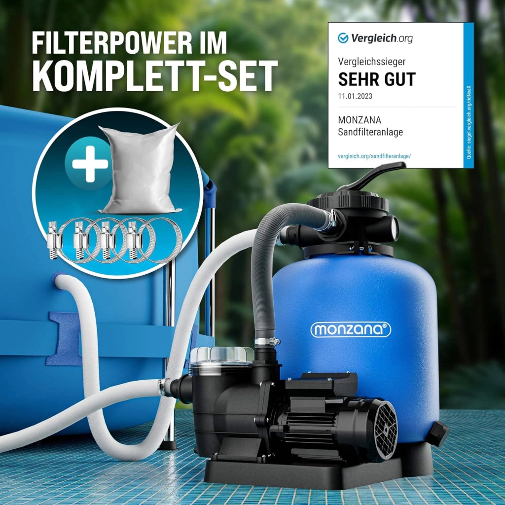 ® Filtro Acqua per Piscina SF110K 13.200 L/h Fino a 58.000L Vetro Filtrante Incl. Valvola a 7 Vie Adattatore 2in1 Ø32-38mm Pompa di Filtraggio 600W Filtri Piscine Fuori Terra Pompe Filtranti