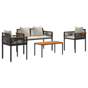 Set di Mobili da esterno | Set Salotto da Giardino Nero e Bianco Crema polyrattan
