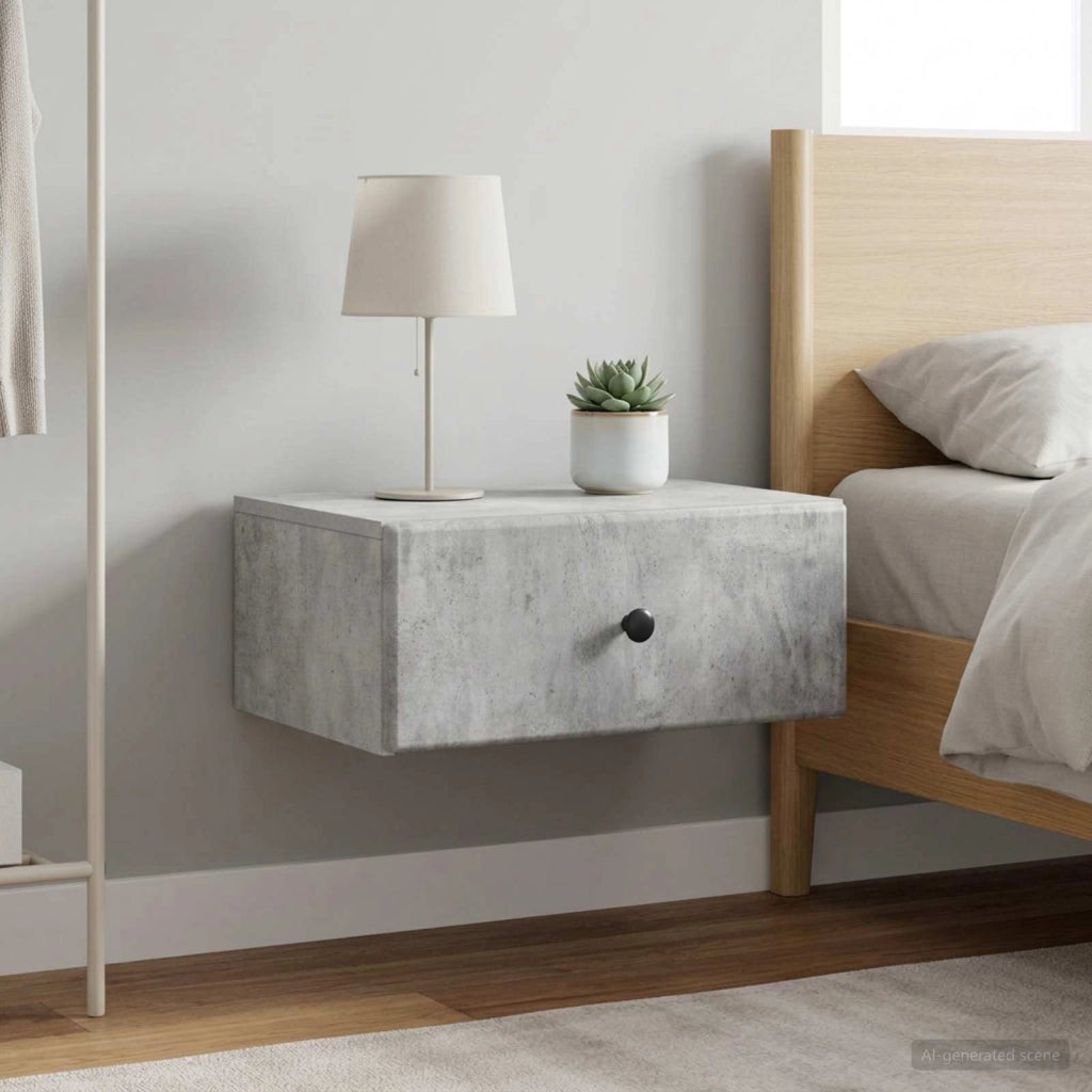 Mobiletto da notte a muro 2 pz Grigio Cemento 49 x 34,5 x 20 cm 899132