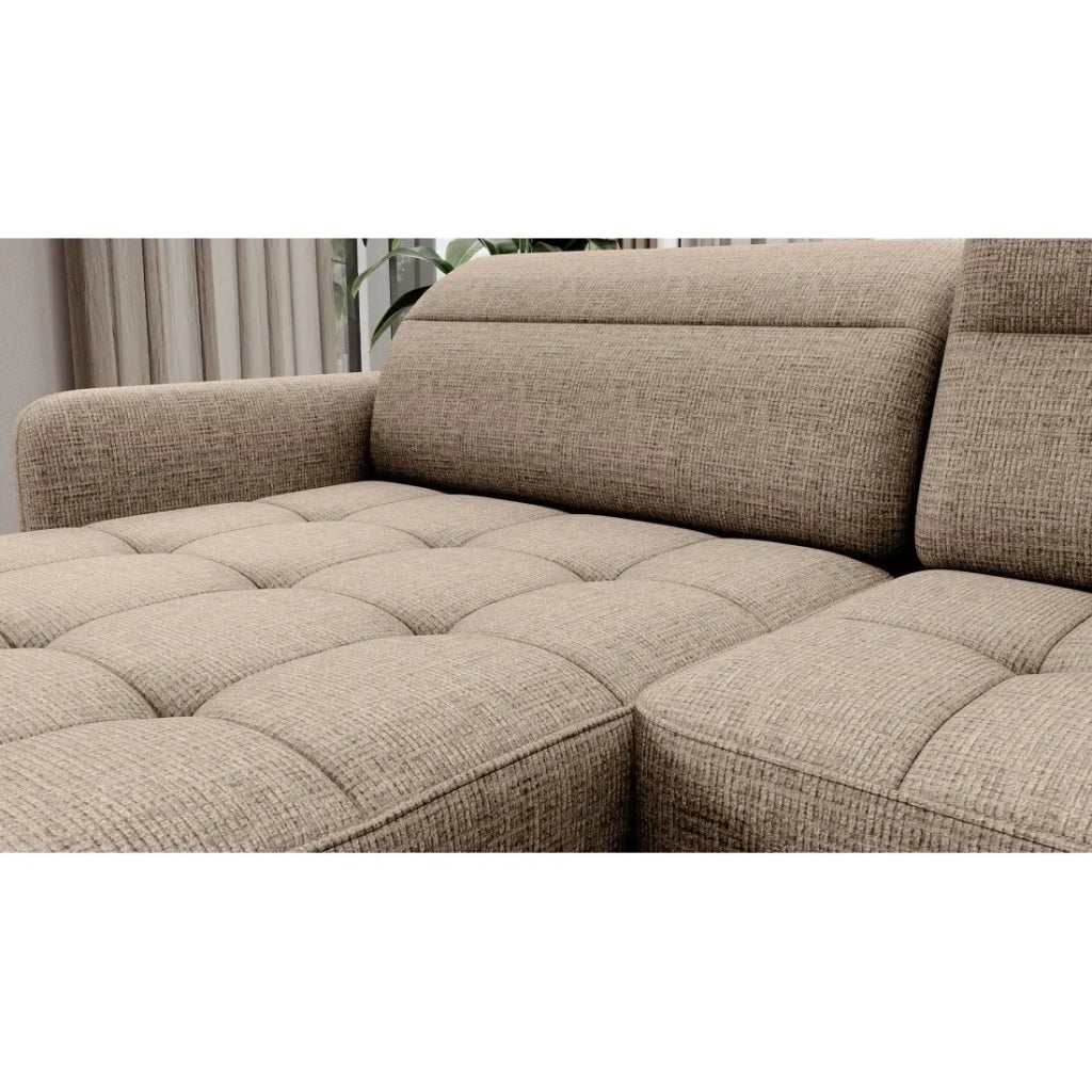 Divano angolare convertibile BERTHO 306 cm beige chiaro – Angolo sinistro con contenitore