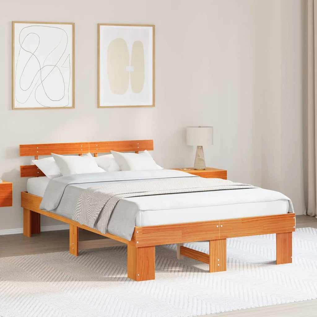 Struttura del letto Marrone cerato 140 x 190 cm Pino massello 872448