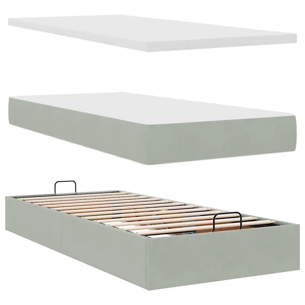 Struttura Letto Pouf con Materasso-Giroletto 90x200 cm in Velluto 425515