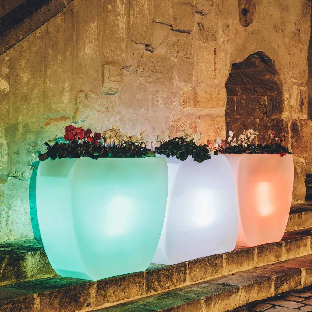 Vaso moderno luminoso Doppio Verso 100x31 H 80 colore Led Multicolor Batteria Solare mod. Heart Led