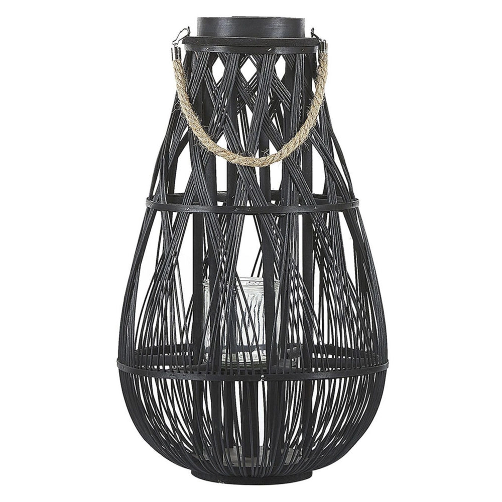 Lanterna in legno di bambù Nero e vetro 56 cm per interni ed esterni scandinavi