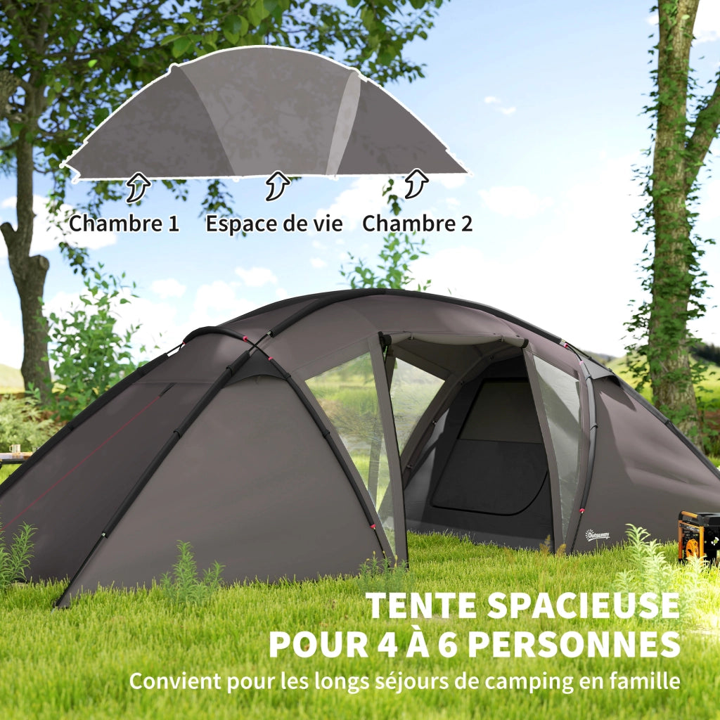 Tenda da campeggio familiare 4-6 persone ¨C zephmum ¨C Impermeabile 3000 mm 2 porte, trasportabile, nero