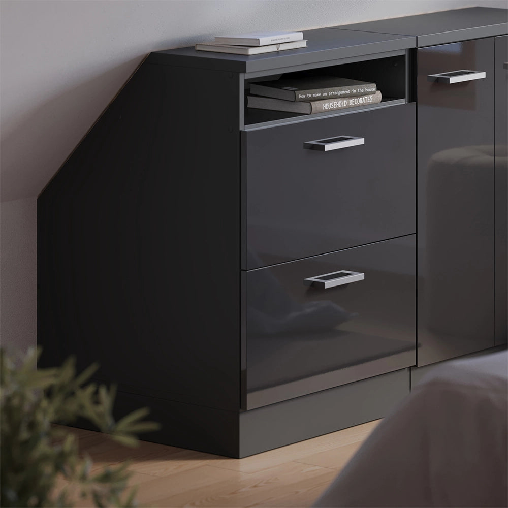 Mobile cucina sottotetto R-Line Antracite lucido/Antracite 60 cm con 2 cassetti, carcassa 60 cm profondità Vicco