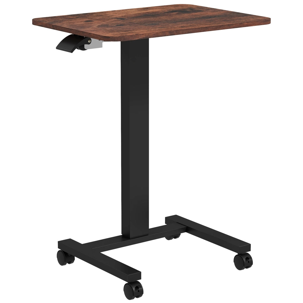 Scrivania lineare regolabile in altezza con 4 ruote e 2 freni per ufficio in compensato marrone 65 × 48 × 68-108 cm