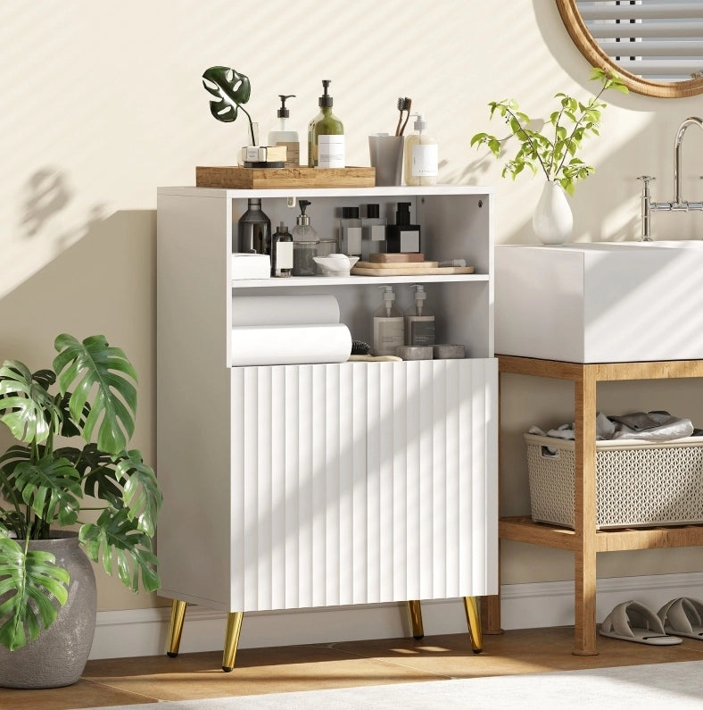 Mobile da bagno in MDF bianco, 2 vani aperti, ante soft close, 92,5¡Á37,5¡Á18,5 cm