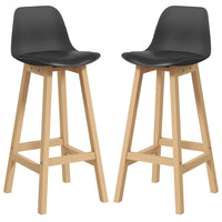Set 2 Sgabelli da Bar 39x41x96 cm Gambe in Legno e Cuscino in Similpelle Nero