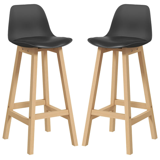 Set 2 Sgabelli da Bar 39x41x96 cm Gambe in Legno e Cuscino in Similpelle Nero