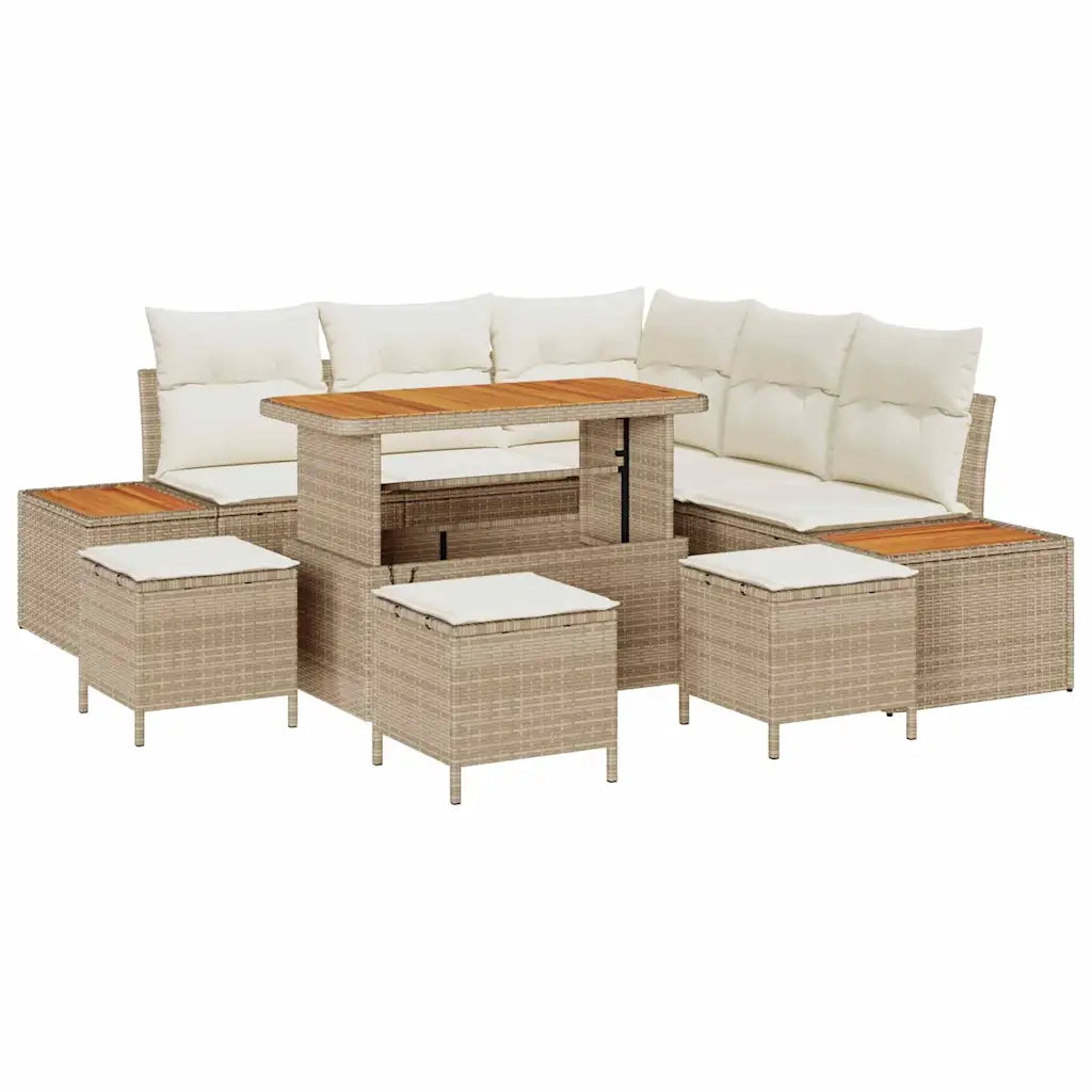 Set Divano da Giardino 9 pcs Beige polyrattan