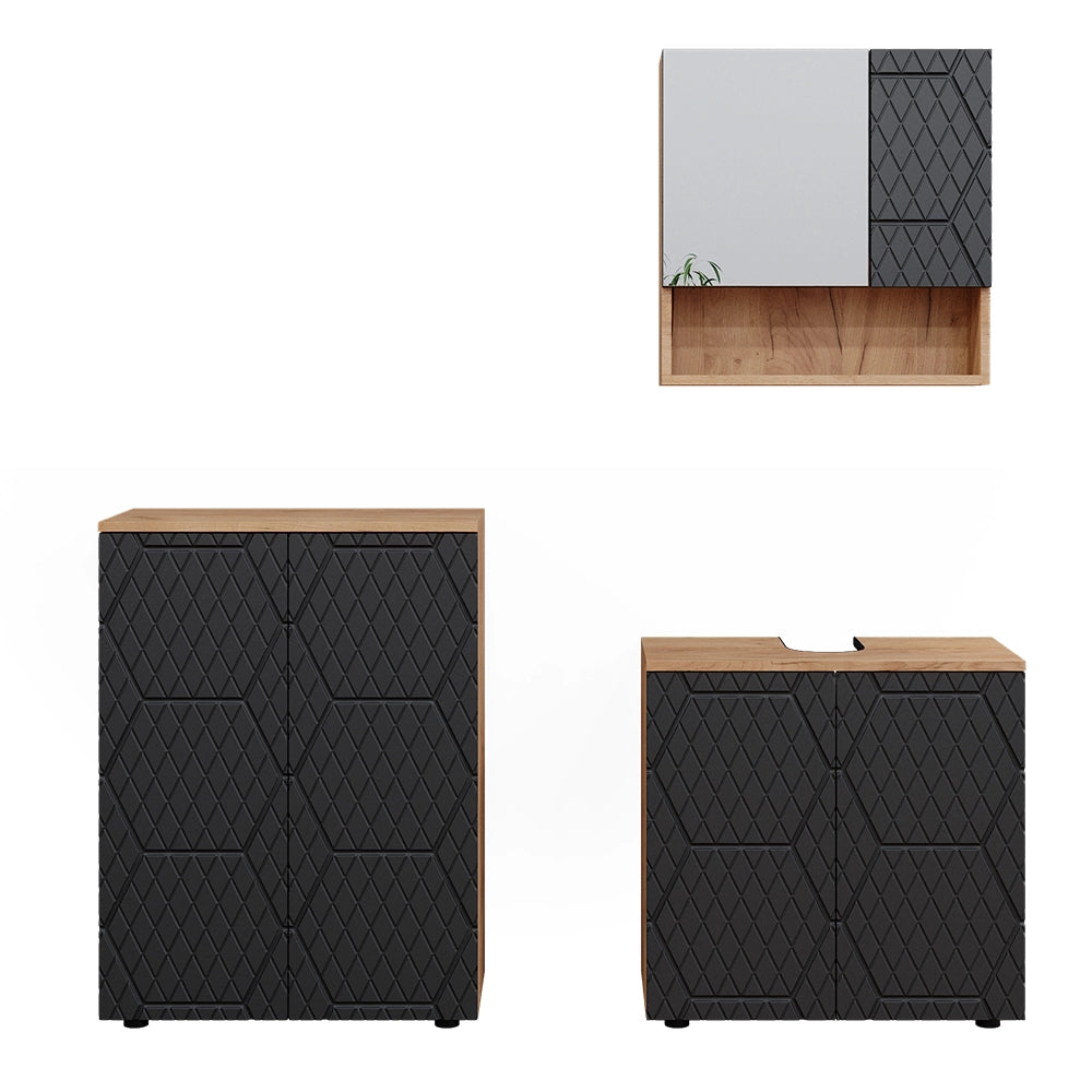 Vicco Set mobili bagno Antracite con struttura a nido d'ape 3 pezzi, con base 60 cm