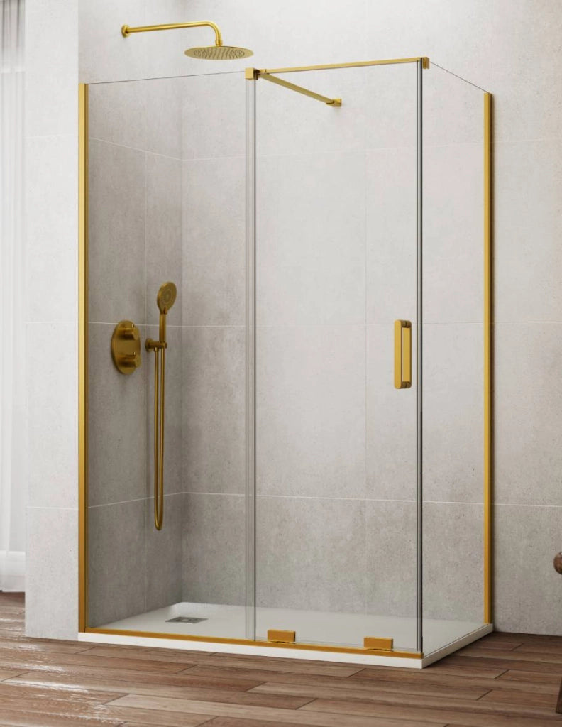 Box doccia CIRENE (KENNA) 1+1 con lato fisso laterale 110x75 cm Oro Barra Perpendicolare